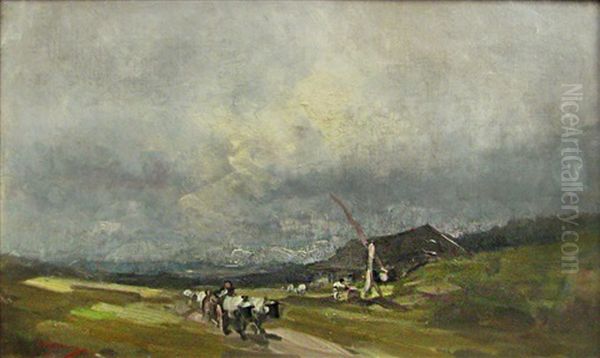 Cart With Oxen In The Tempest - view 1