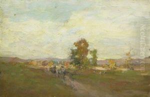 Cart With Oxen In Landscape