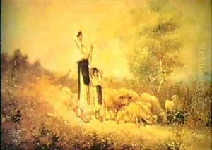 Shepherdesses With Their Flock