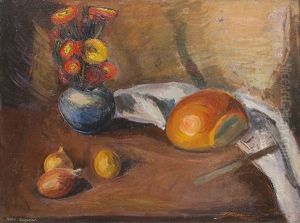 Still Life With Flowers And Bread by Boris Dmitrievich Grigoriev