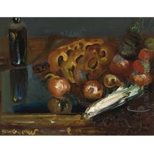 Still Life With Bread And Vegetables by Boris Dmitrievich Grigoriev