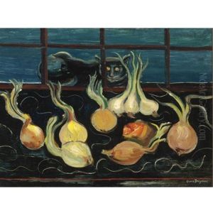 Still Life With Cat And Onions by Boris Dmitrievich Grigoriev