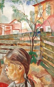 A Girl In The Yard by Boris Dmitrievich Grigoriev