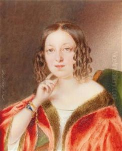 A Portrait Of A Lady In A Red Fur-trimmed Coat by Matthias Grilhofer