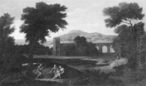 Figures By An Aqueduct In An Italianate Landscape by Giovanni Francesco Grimaldi