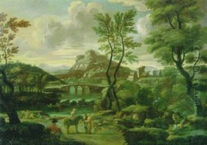 Italienische Landschaft Mit Wanderern Und Reitern by Giovanni Francesco Grimaldi