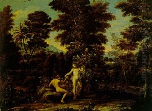 Adam And Eve In The Garden Of Eden by Giovanni Francesco Grimaldi