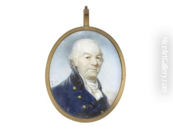 A Gentleman, Wearing Blue Coat, White Waistcoat, Chemise, Stock And Cravat - view 1