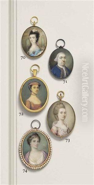 A Young Lady, Wearing A Lace-trimmed Blue Dress, Ermine Mantle, Pearl Jewellery And Portrait Miniature Depicting A Man In A Red Coa... - view 1