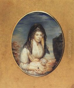 Charlotte Sophia Of Mecklenburg-strelitz Holding A Maltese Lap-dog, Wearing White Dress, Straw Hat With Black Veil, Pearl Choker And Bracelet, Her Hair Powdered