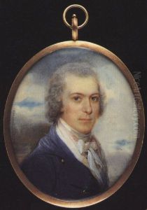Gabriel Goldney Wearing Blue Coat With Brass Buttons, Pink And White Waistcoat, Tied White Cravat, His Hair Powdered by William Grimaldi