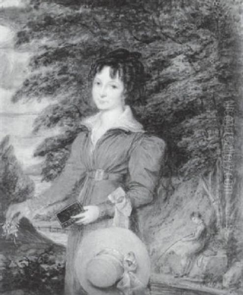 Sarah-ann Knapp Wearing Pale Blue Dress With White Collar, Gold Buckle On Her Waistband, Drop Earring, Straw Bonnet, She Holds A Posy Of Flowers... - view 1