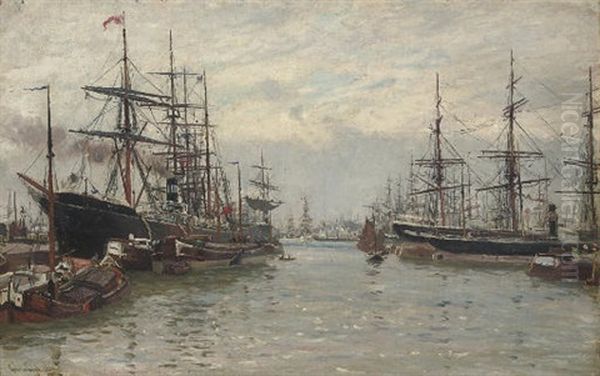 A Bustling Scandinavian Harbour, With The Steamer "regina" At The Dockside - view 1