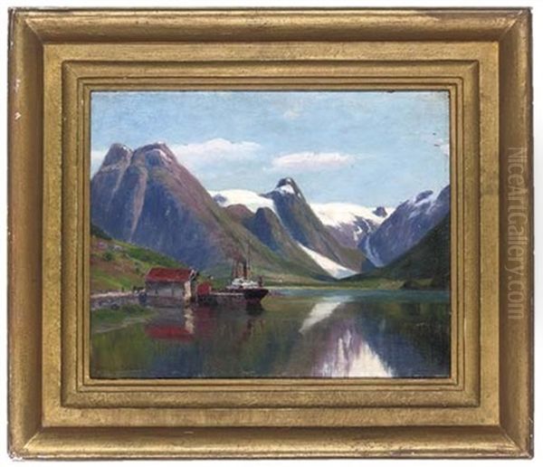 A Steamboat In A Norwegian Fjord - view 1
