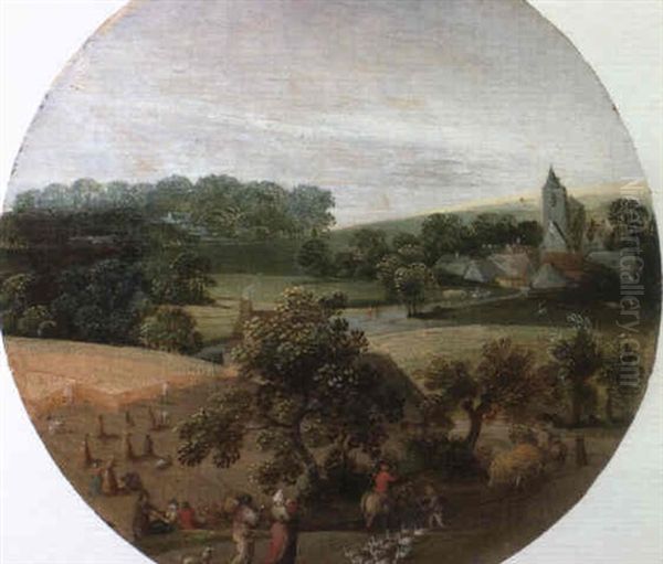 Peasants On A Path With A Gooseherd And Harvesters Beyond - view 1