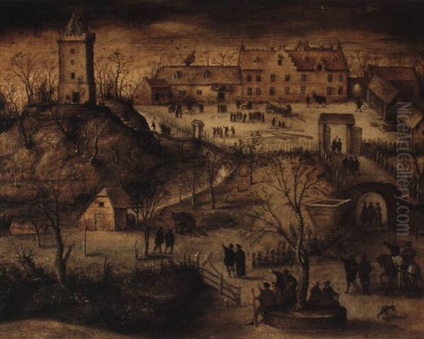 A Winterlandscape With A Manor House, Outbuildings And Numerous Figures - view 1