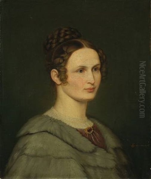 Marie Grimm, Geb. Bottner (1803-42), Die Erste Frau Des Malers, Brustbild Im Halbprofil Nach Rechts, Mit Pelzjacke - view 1