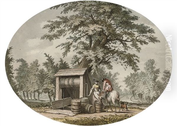 Watering A Horse At The Well (+ Figures By The Village; Pair) - view 1