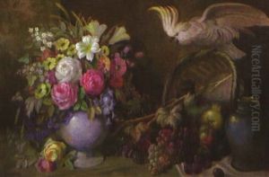 Stilleben Mit Blumenstraus, Fruchten Und Einem Kakadu