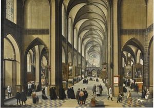 Interior Of Antwerp Cathedral, With Figures Worshipping And Promenading by Abel Grimmer