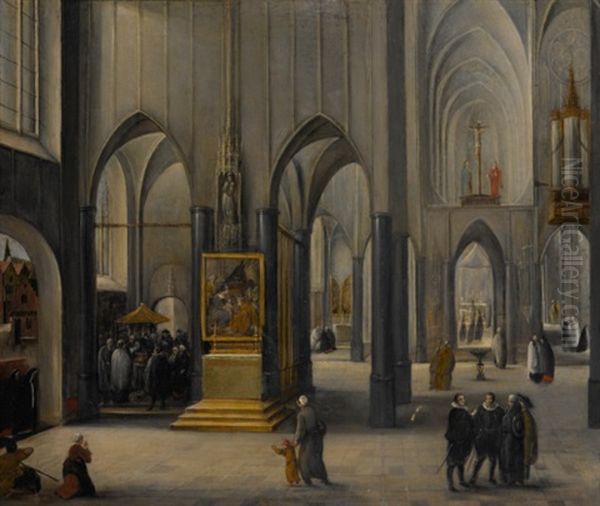 Church Interior With A Baptism And Figures Conversing, With A View Of The Town, Left - view 1