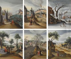 Series Of Six Landscapes Representing Months Of The Year, With Scenes From The Infancy Of Christ And Parables From The Gospels by Abel Grimmer