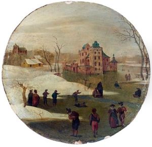 Patineurs Sur Un Lac Gele Pres D'un Chateau, L'hiver, Fevrier by Abel Grimmer