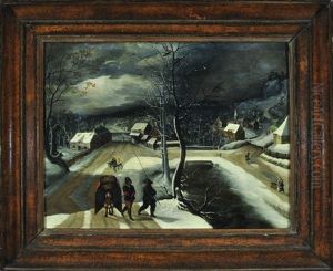 Zwei Landsknechte Mit Lastpferden Schreiten Durch Ein Dorf In Einer Winternacht Zwei Landsknechte Mit Lastpferden Schreiten Durch Ein Dorf In Einer Winternacht