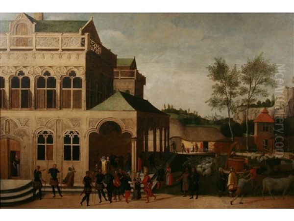 A Wedding And Figures Merrymaking In The Grounds Of A Manor House, With An Extensive Landscape Beyond - view 1