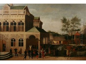 A Wedding And Figures Merrymaking In The Grounds Of A Manor House, With An Extensive Landscape Beyond by Abel Grimmer