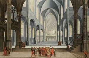Interieur D' Eglise Avec Le Christ Et Les Pharisiens Interieur D' Eglise Avec Le Christ Et Les Pharisiens