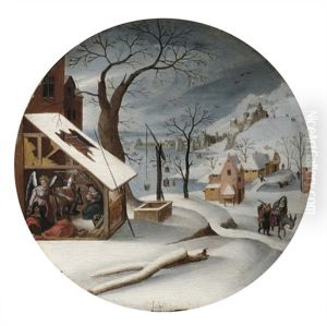 January: A Winter Landscape With The Dream Of Joseph And The Flight Into Egypt by Abel Grimmer