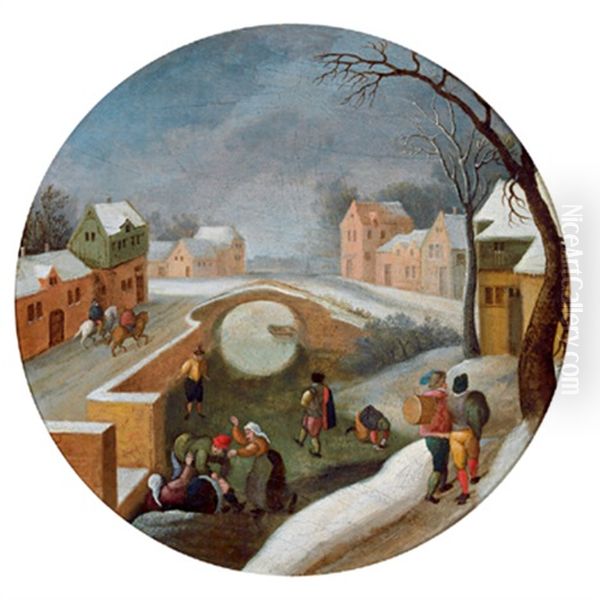Winterlandschaft Mit Einer Steinbrucke Und Figuren - view 1
