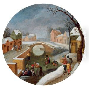 Winterlandschaft Mit Einer Steinbrucke Und Figuren by Abel Grimmer