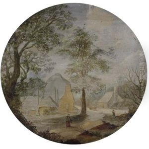 A Wooded Village Landscape by Abel Grimmer