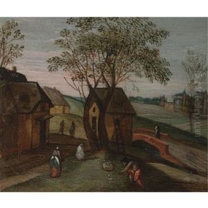 A Spring Landscape With A Figure Sowing A Field