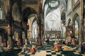 A Church Interior With Figures