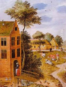A Village Landscape With A Milkmaid Before A Moated House