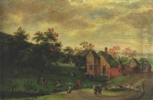A Landscape With A Village, A Herdsman On A Track And Peasants Merrymaking In A Field