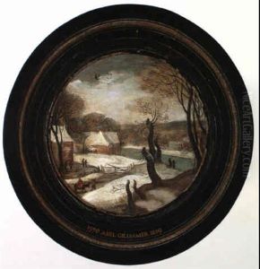 Winter River Landscape With The Flight Into Egypt by Abel Grimmer
