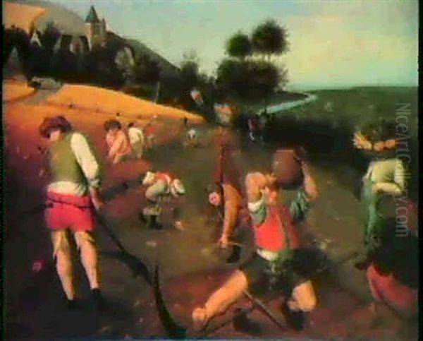 Summer: Peasants Harvesting Wheat In A Landscape - view 1