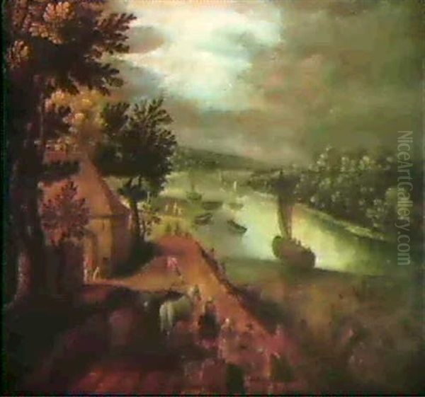 Flusslandschaft Mit Buntem Treiben - view 1