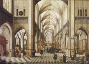 The Interior Of The Cathedral At Antwerp by Abel Grimmer