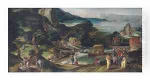 A Panoramic Landscape With The Parable Of The Good Samaritan by Jacob Grimmer