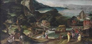 A Panoramic Landscape With The Parable Of The Good Samaritan by Jacob Grimmer