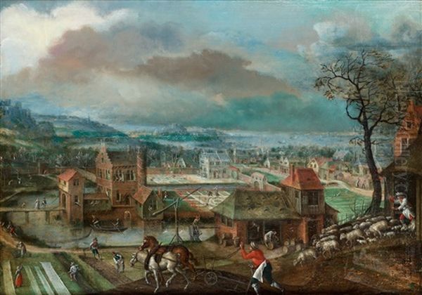 Landskap Med Figurer Och Byggnader - view 1