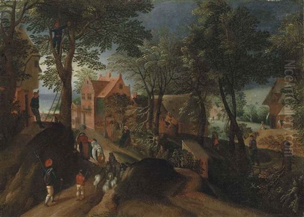 Autumn: A Village With Peasants Gathering Fruit And Herdsmen Driving Their Flock - view 1