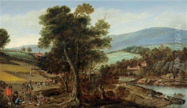 Bewaldete Landschaft Mit Vielen Figuren - view 1