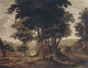 A Landscape With Peasants Resting Under Trees by Jacob Grimmer