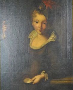 A Young Pilgrim Girl, Depicted Holding A Scallop Shell And Wearing A Feathered Hat